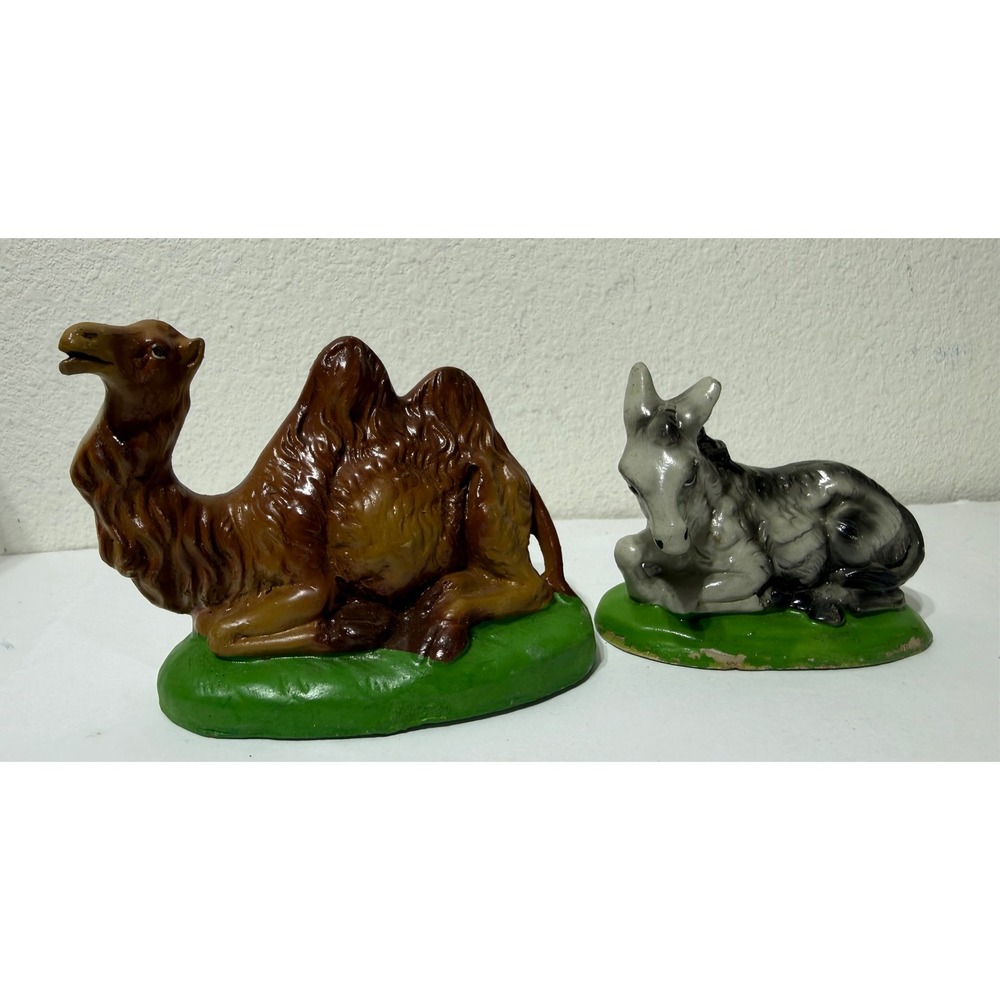 Vintage Hand Painted Italy Nativity Figurines Camel and Donkey Set of 2